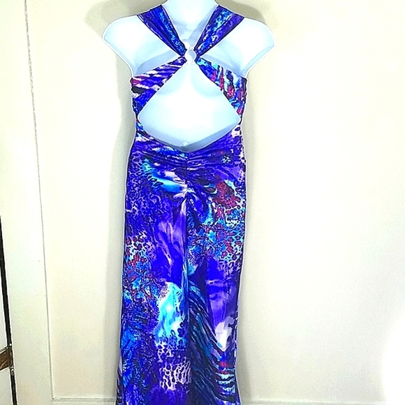 Formal Maxi Dress Gown Halter Top leopard print mermaid  Blondie Nites Purple - Picture 8 of 13